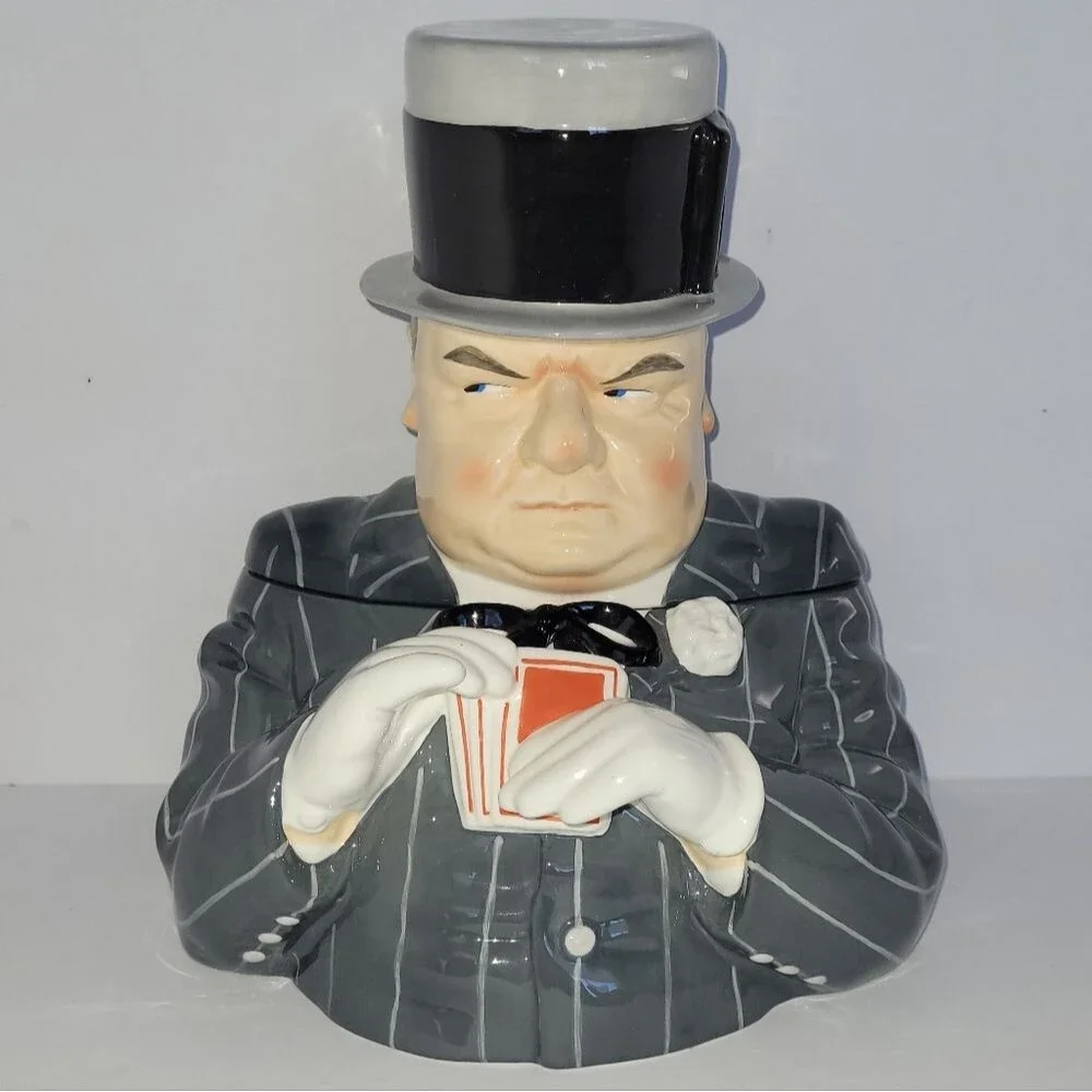 Vintage W.C. Fields Playing Cards collectible cookie jar by Clay Art